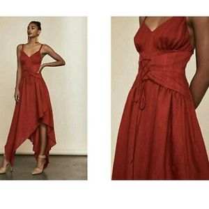 BCBG MAX AZRIA LACE-UP ASYMMETRICAL DRESS TANDOORI SPICE